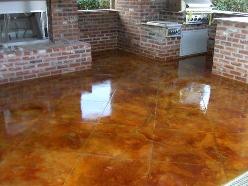 Scored and stained outdoor kitchen in Prairieville, LA