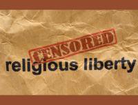 stamp that reads censored religious liberty on brown paper bag