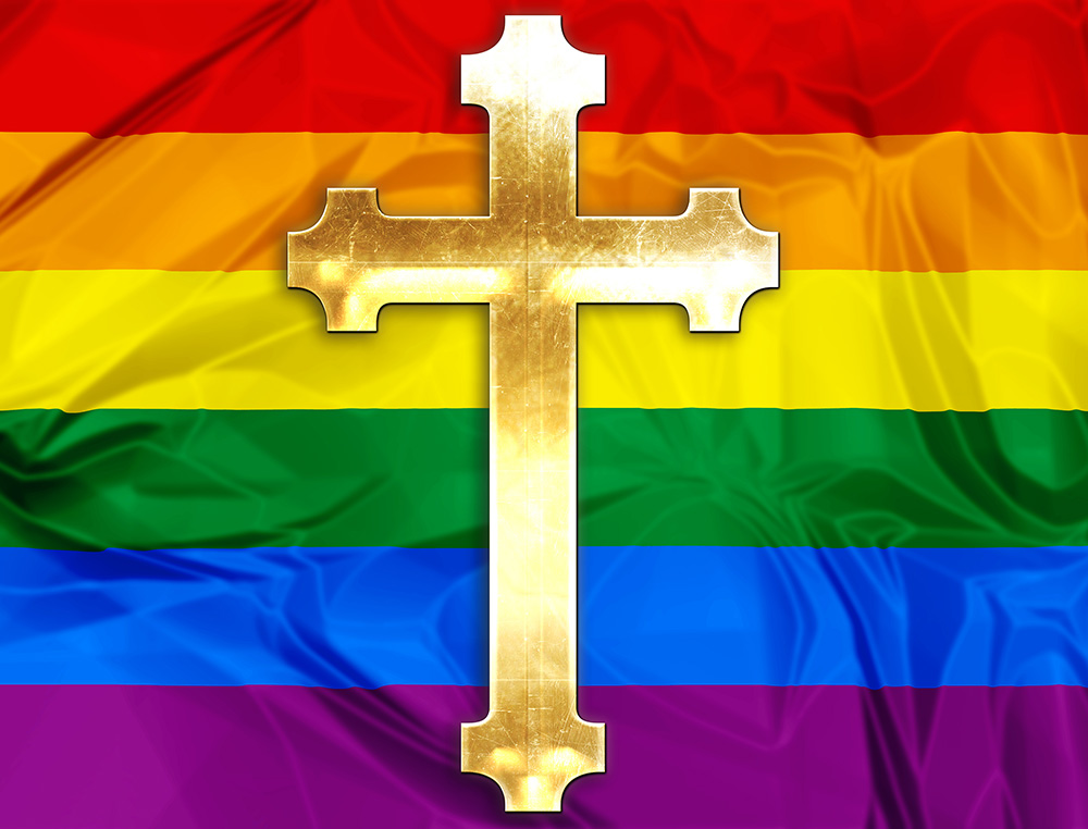 cross on the LGBT flag