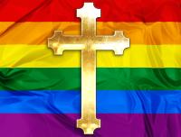 cross on the LGBT flag