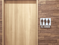 public bathroom door with all gender sign