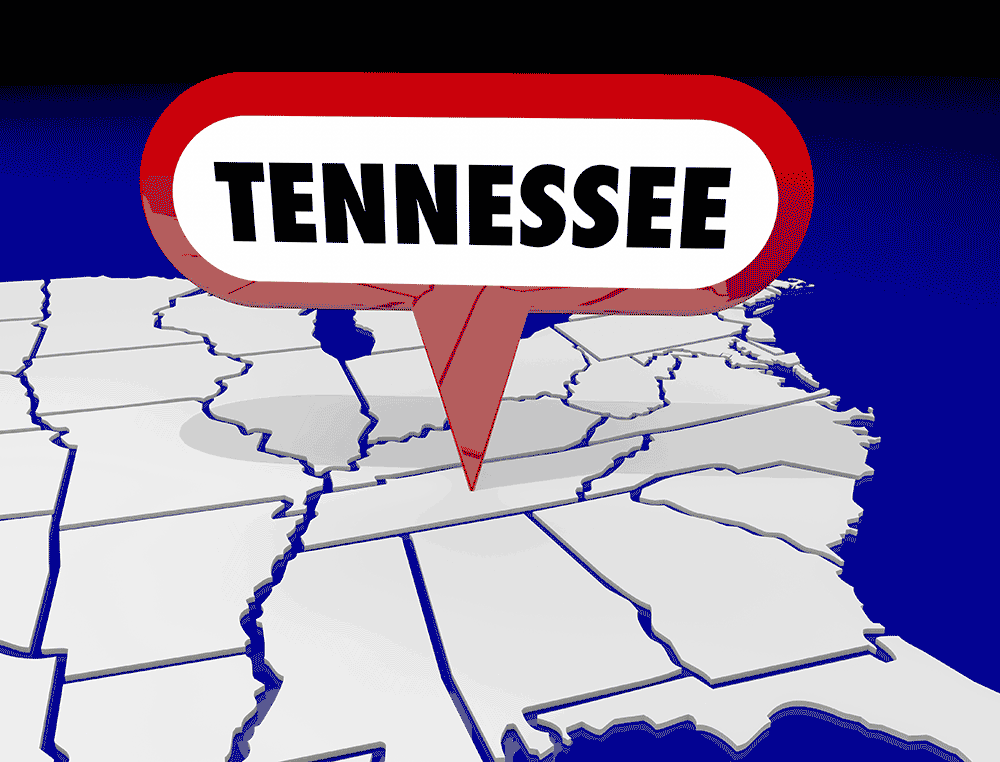 Tennessee location pin on a map of United States