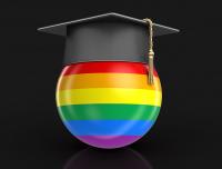 rainbow globe with graduate hat