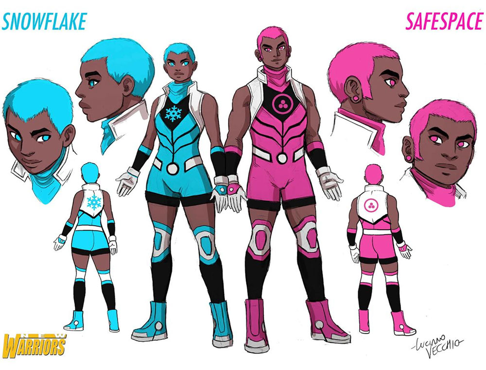 Image Source: Screenshot from Marvel Comic's press release describing the twin superheroes Snowflake and Safespace