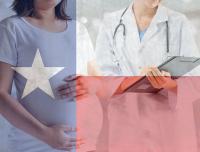 Texas flag superimposed over photo of pregnant woman with a doctor