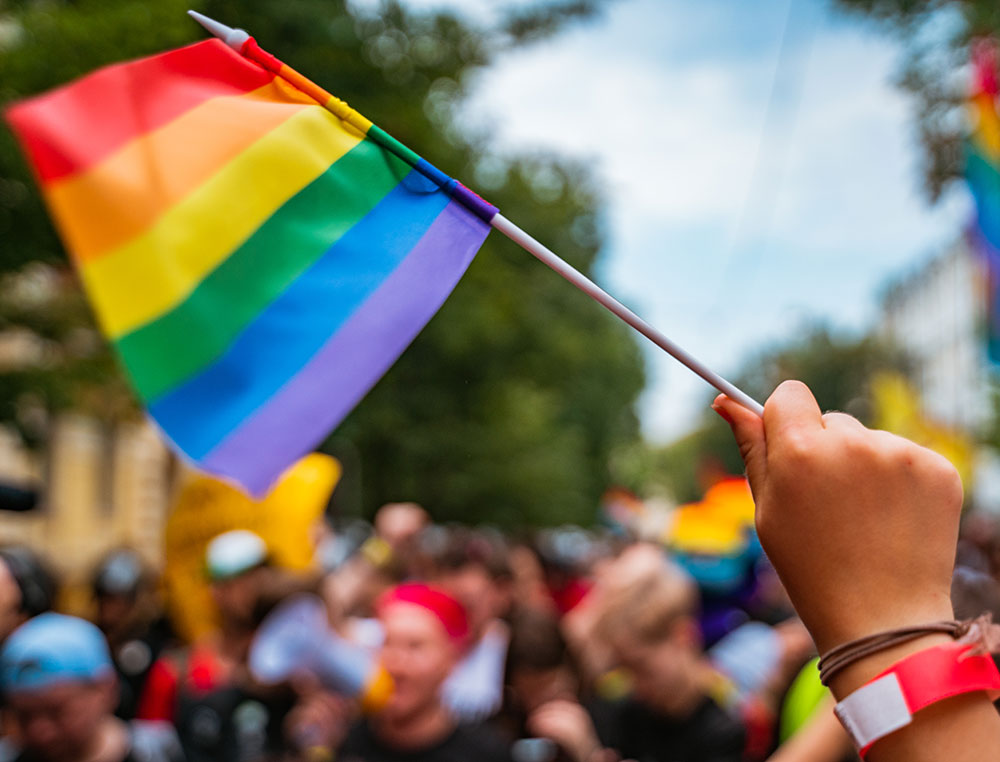 LGBT flag waved in a crowd