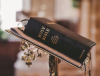 Holy Bible on a stand in a church