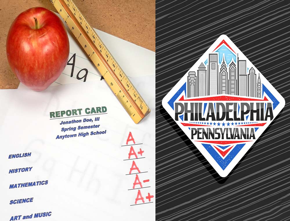 image of report card and logo for Philadelphia, Pennsylvania