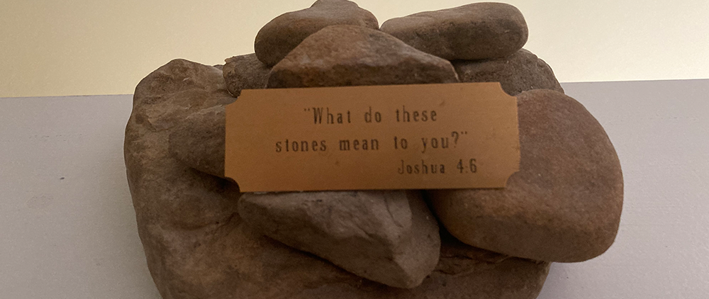 pile of stones with Joshua scripture