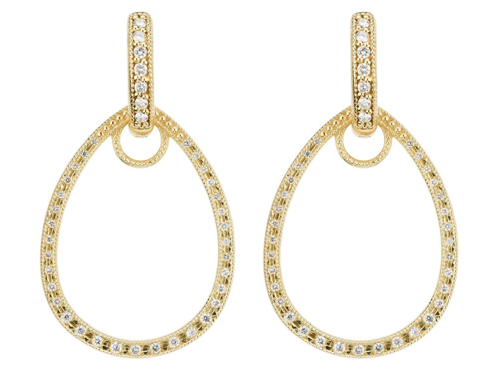 18k Classic Pave Tear Drop Earring Charm Earrings