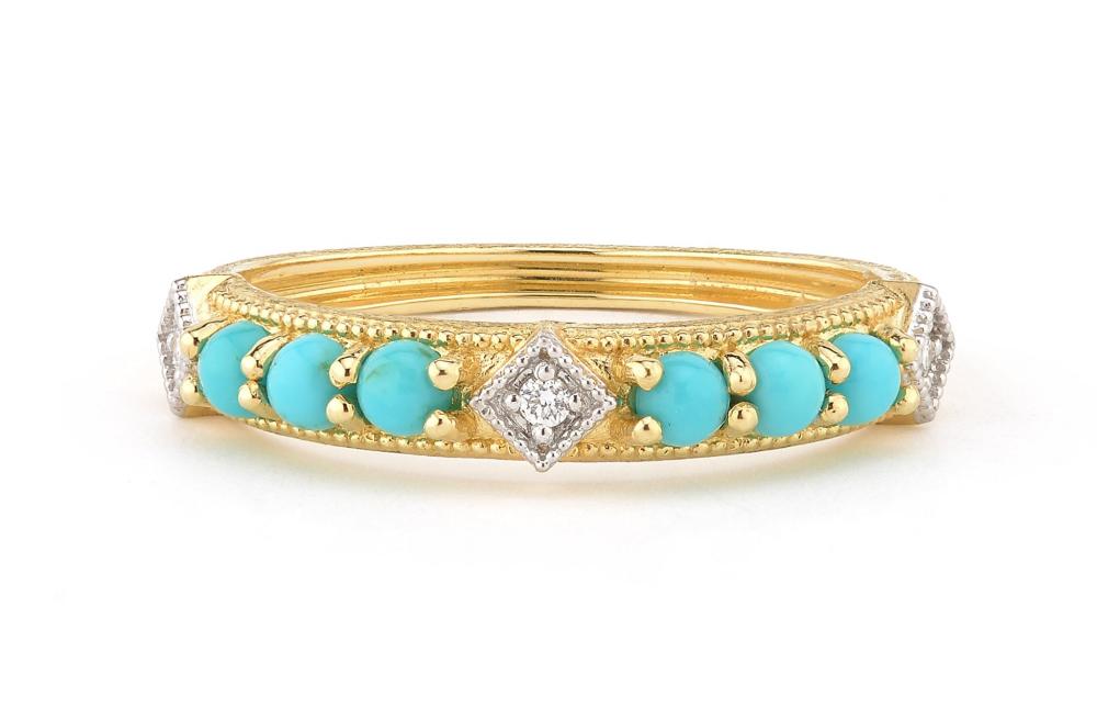 18k Round Cabochon Turquoise Lisse Band
