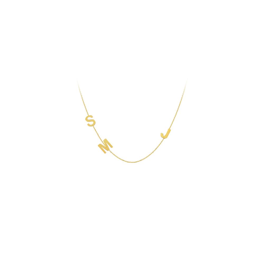 14k Yellow Gold Three Initials Necklace