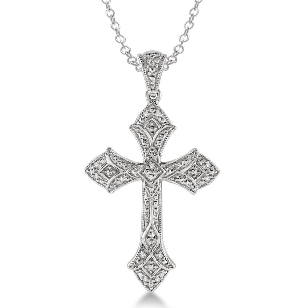 Silver Diamond Cross Pendant