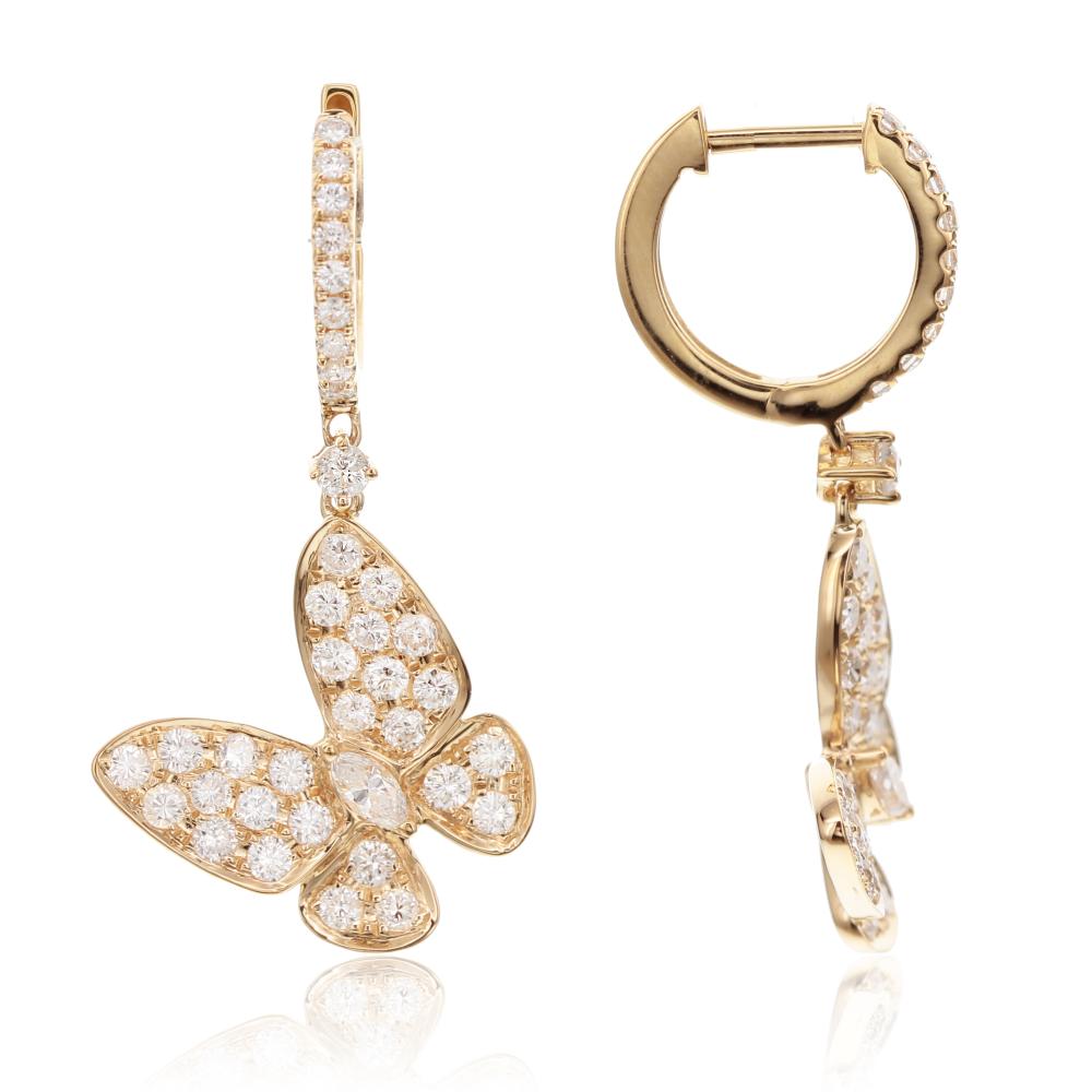 Diamond Dangle Butterfly Earring in Rose Gold