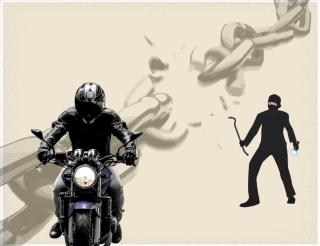 A thief standing and a thief riding a motorcycle