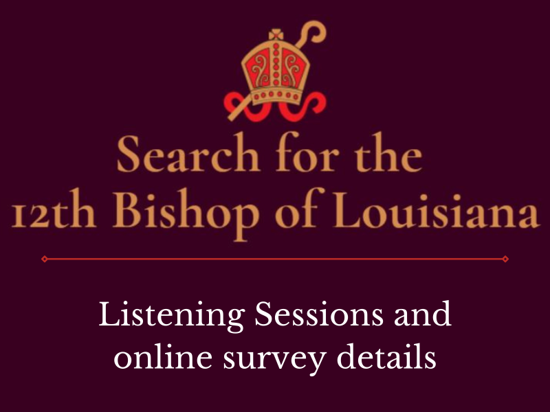 Search for the 12th Bishop of Louisiana listening session at St. Luke's canceled due to Hurricane Ida. Please take the online survey.