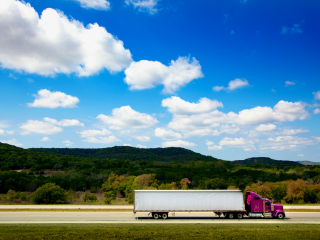 Truck driving along a freeway