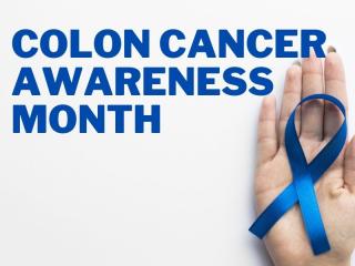 colon cancer navy blue ribbon cupped in someone's hands