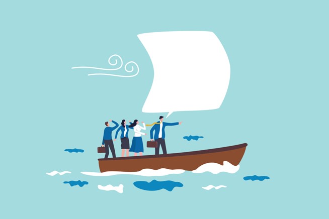 business people on a sail boat