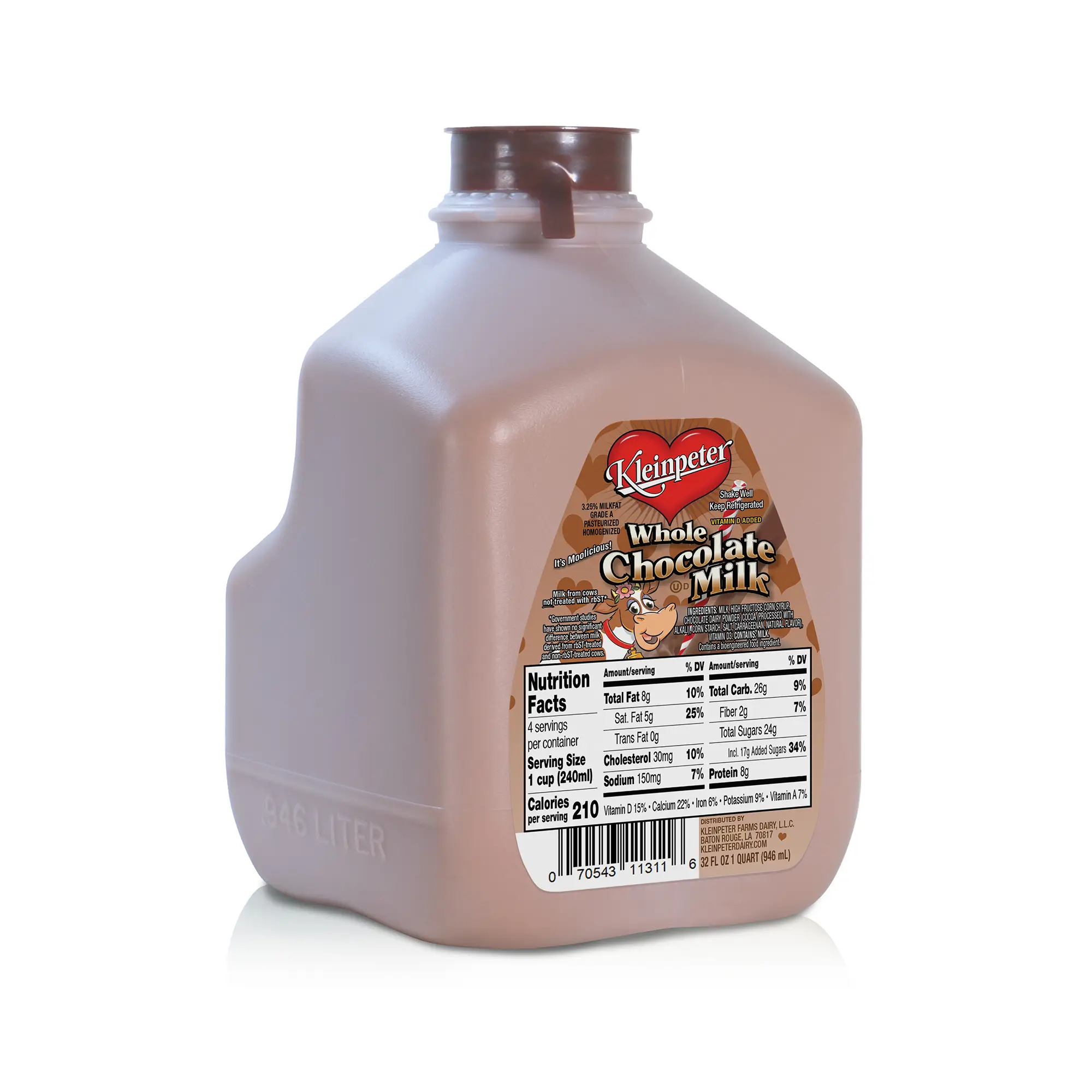 Whole Chocolate Milk - Quart - Kleinpeter Farms Dairy - Milk - Dairy ...