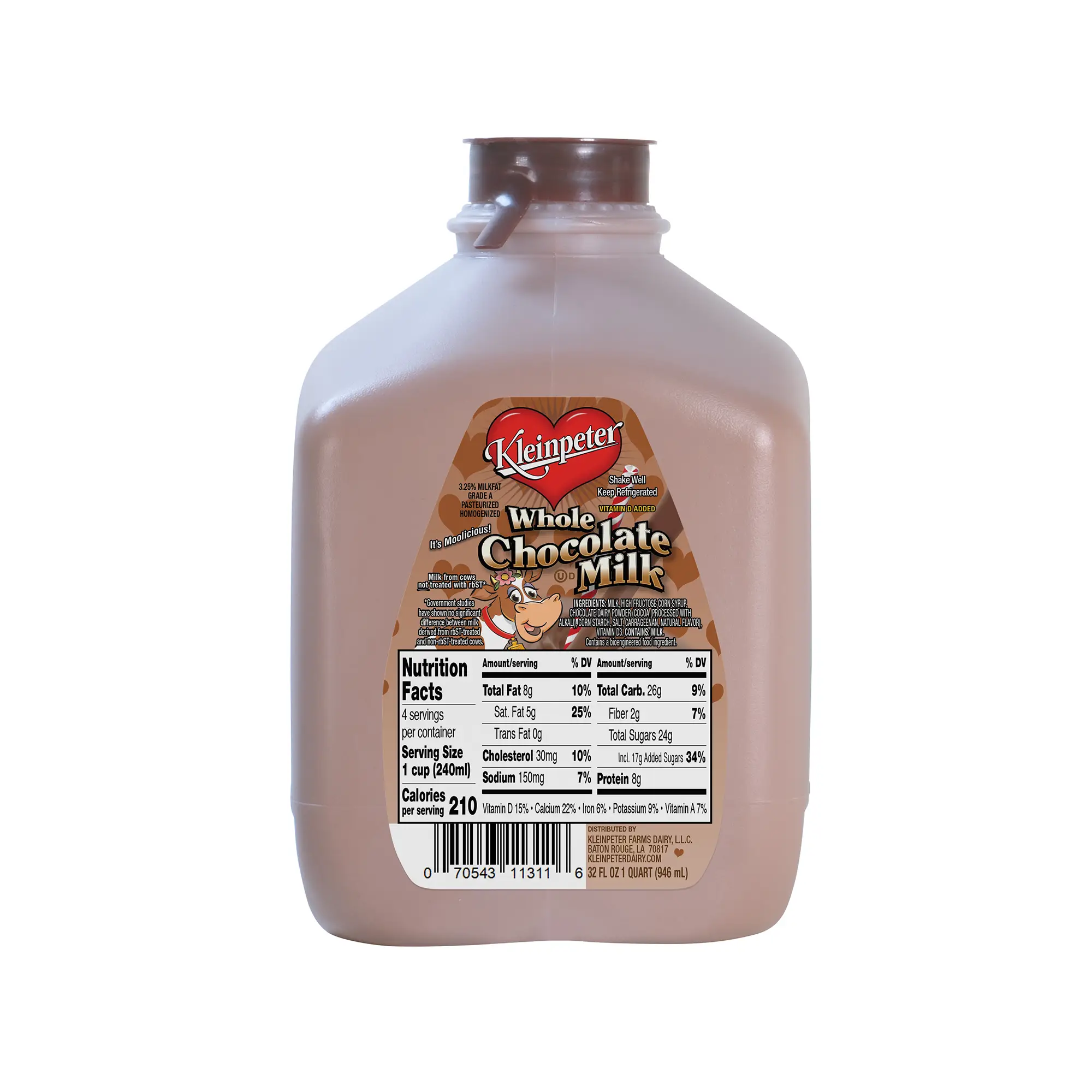 Whole Chocolate Milk - Quart - Kleinpeter Farms Dairy - Milk - Dairy ...