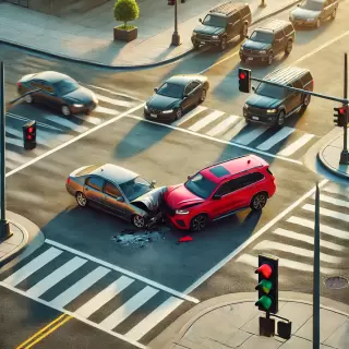 Red car crashed into another car at an intersection