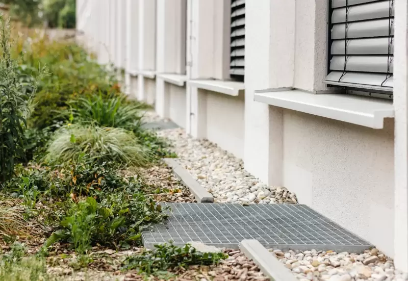 French drain cross section showing pipe and gravel used in drainage planning for wet yards