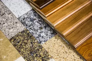 Home selections samples for flooring, cabinets, and countertops on the Gulf Coast
