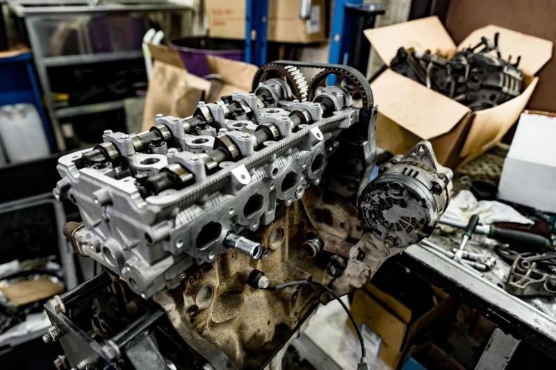 A Jaguar Engine being remanufactured in a shop by Patriot Engines