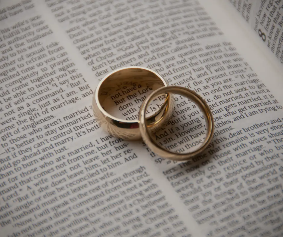 wedding rings on a bible