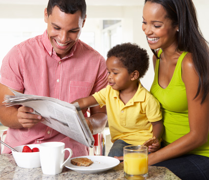family enjoying breakfast