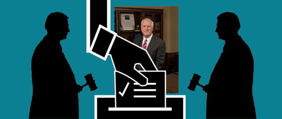 TN Attorney General between the silhouette of two judges