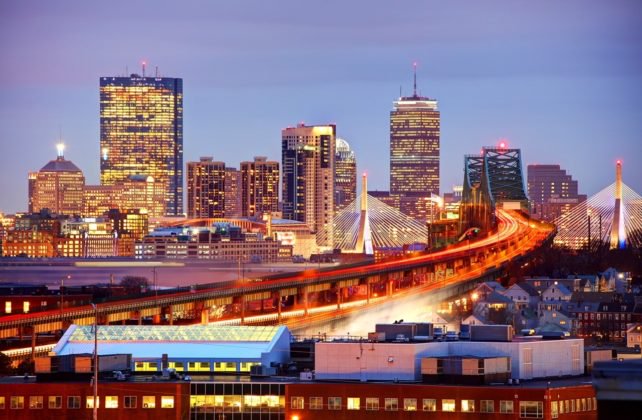 Boston Massachusetts night skyline