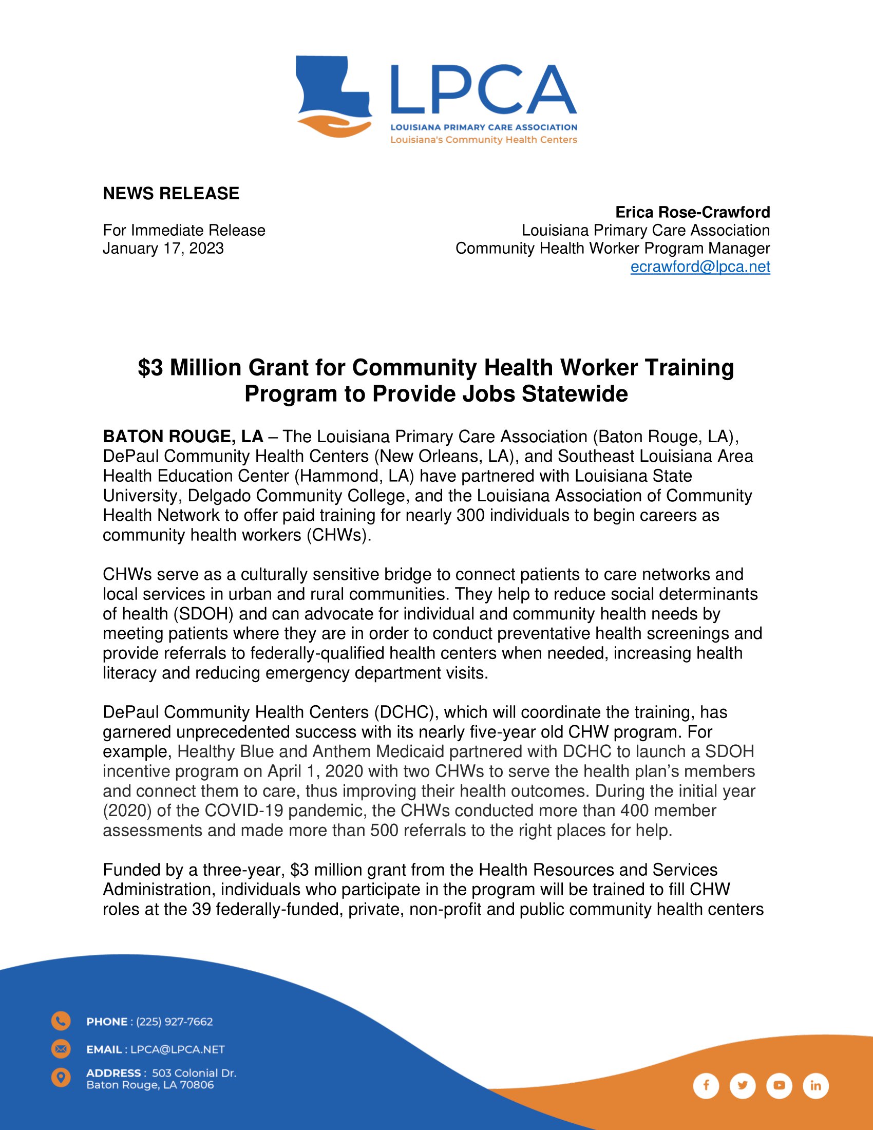 Community Health Worker Training Program Press Release 1_17-1