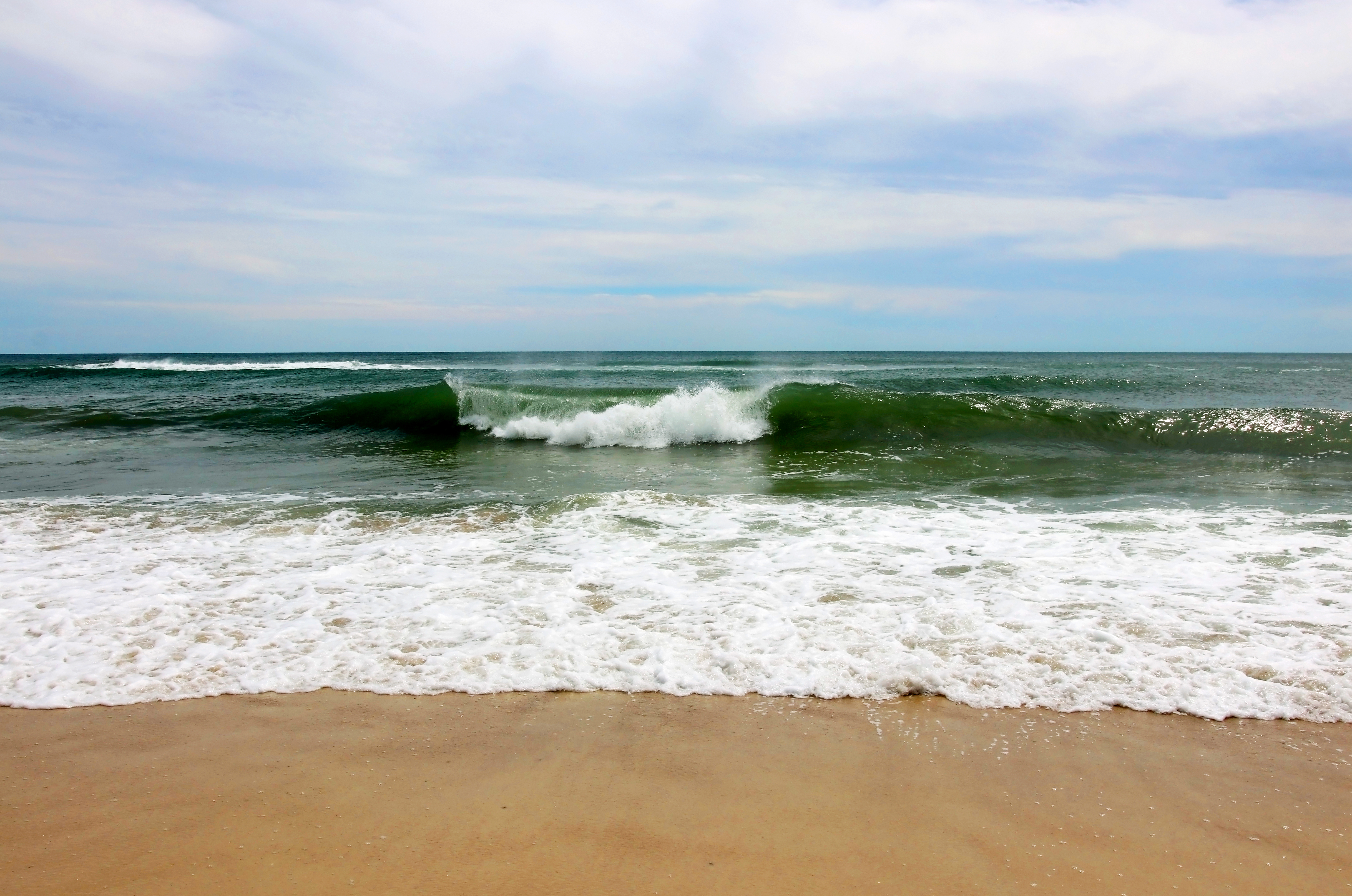Beautiful seashore with cresting wave and blue water