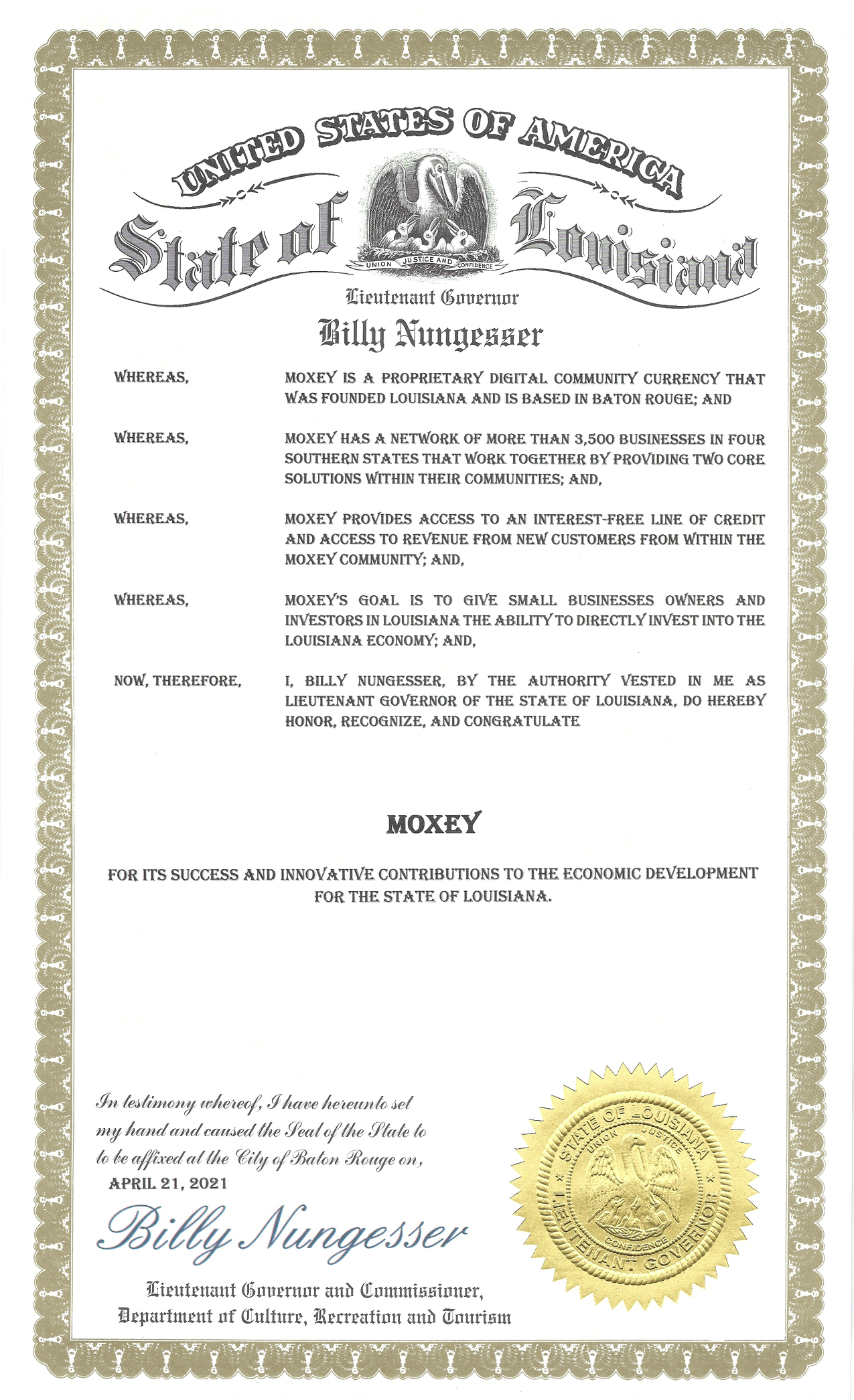 LA Lt. Governor Proclamation - Moxey