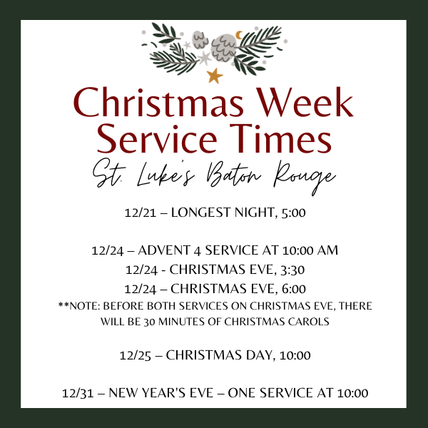 Christmas Week Service Times
