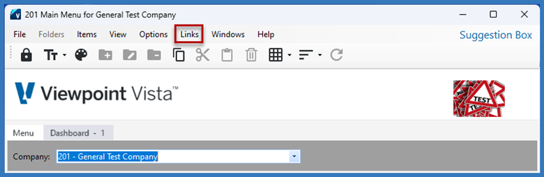 screenshot of vista links menu item