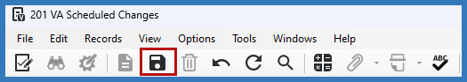 VA Scheduled changes form save record button