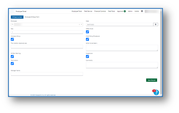 field apps version of user defined table through employee portal 