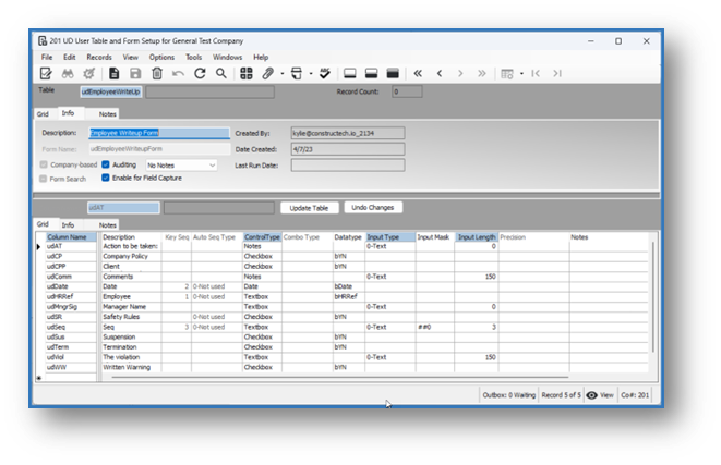 user defined table in Vista