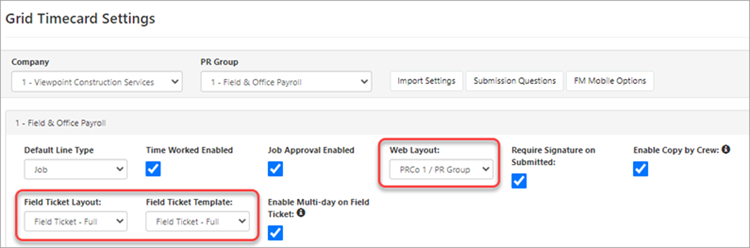 Grid Timecard Settings