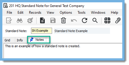 HQ Standard Note Notes tab