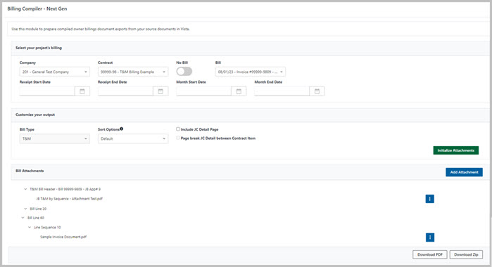 Screenshot of Billing Compiler in Vista Web