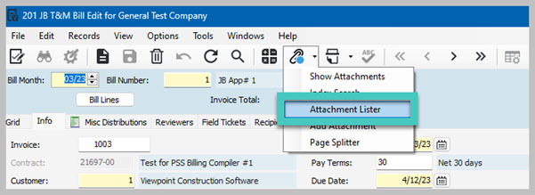 Screenshot of Attachment Lister Selection in Vista