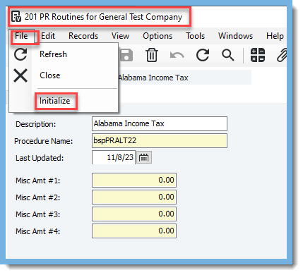 PR Routines File Initialization