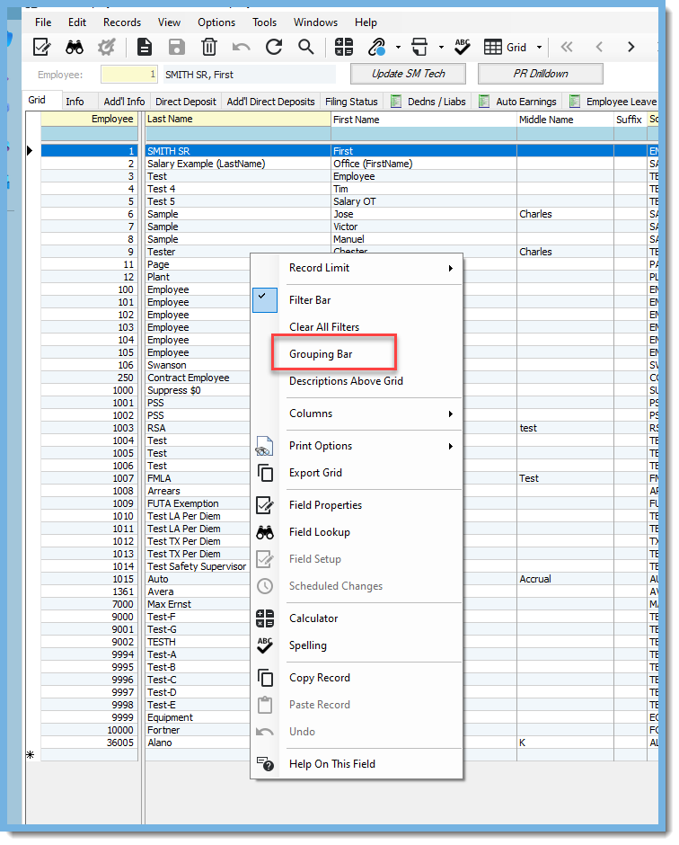 Employee Grid in Vista