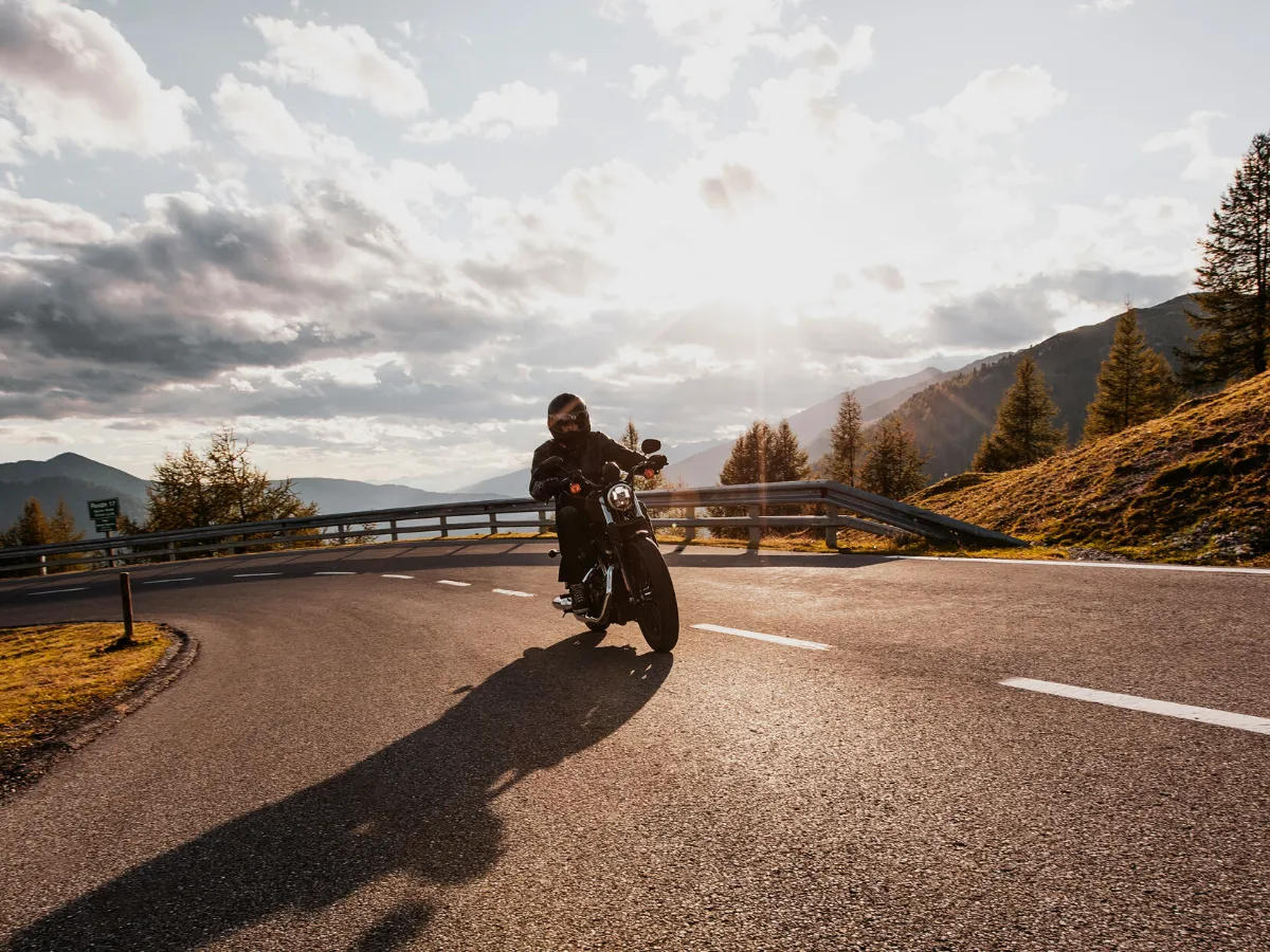 Motorcyclist riding in a curve