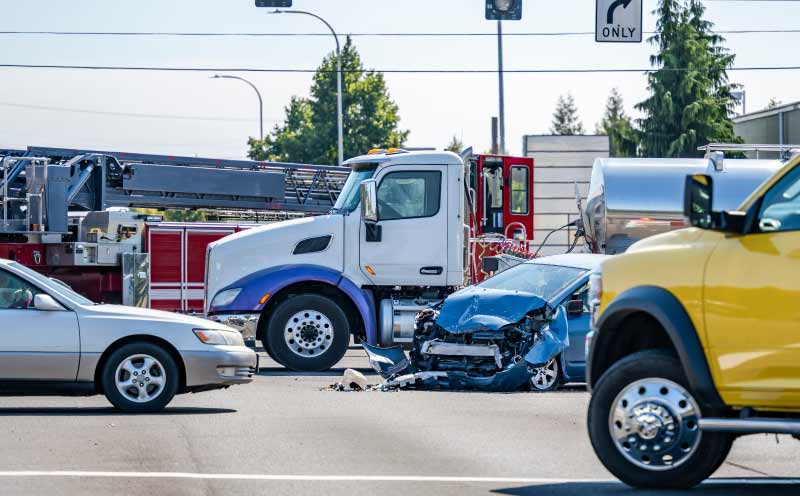 Truck crash with car in an intersection