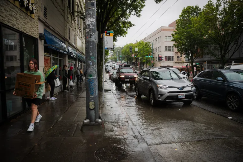 Cars in traffic on a street in Seattle